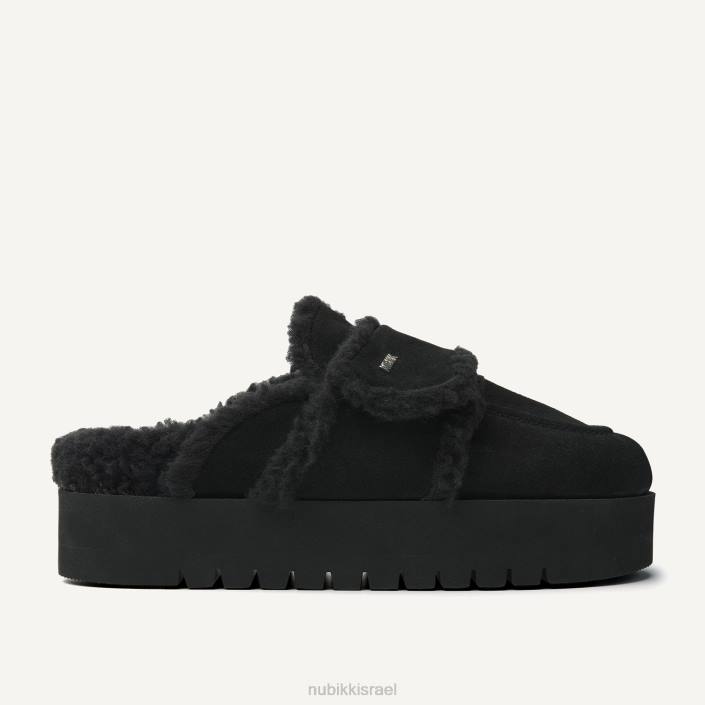 נעליים D4T899 Nubikk נשים כפכפי עורב עבותות פרווה עבה שָׁחוֹר